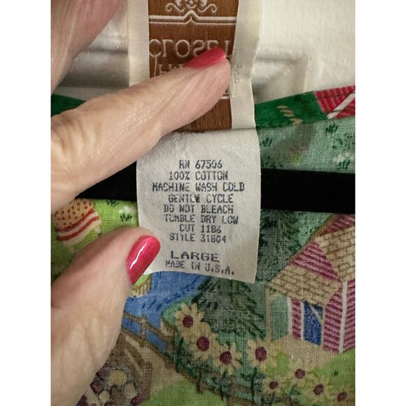 PAM’S CLOSET Vintage Maxi Dress Green Village Play Pattern Sleeveless V-Neck L - Picture 7 of 7